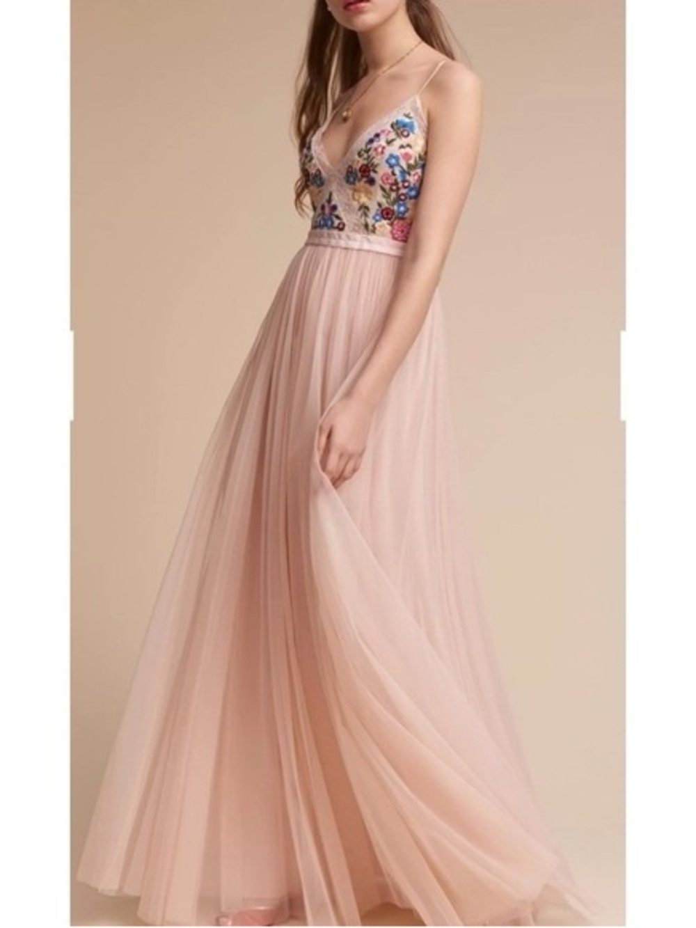Needle & Thread Blush Pink Embroidered Tulle Maxi Dress